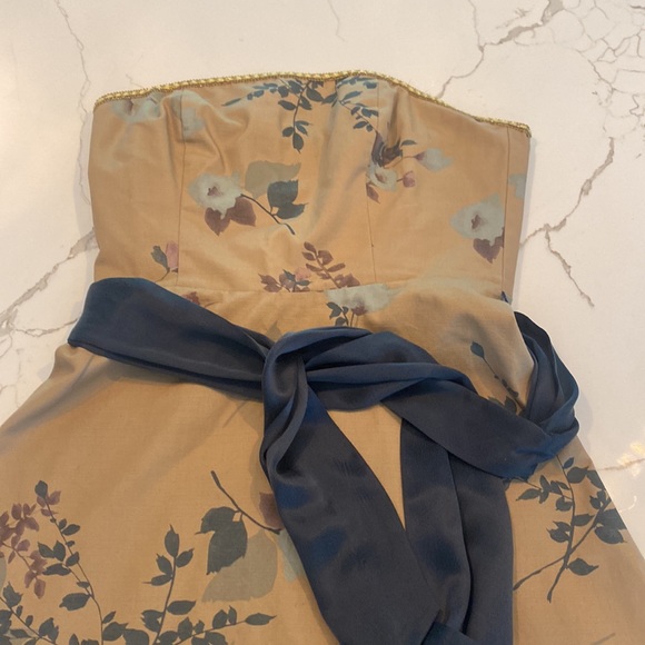 Anthropologie Tabitha Tan/NavyFloral Strapless Dress with Sash Tie - Picture 3 of 8